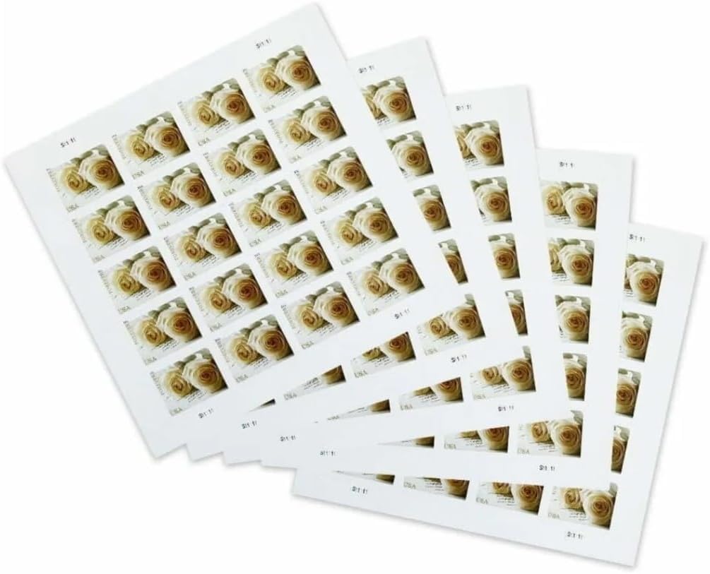 100 Wedding Roses Love Commemorative Forever Postage Book of 20 Self-Stick Stamps for USPS First Class Envelopes (5 Sheets of 20)