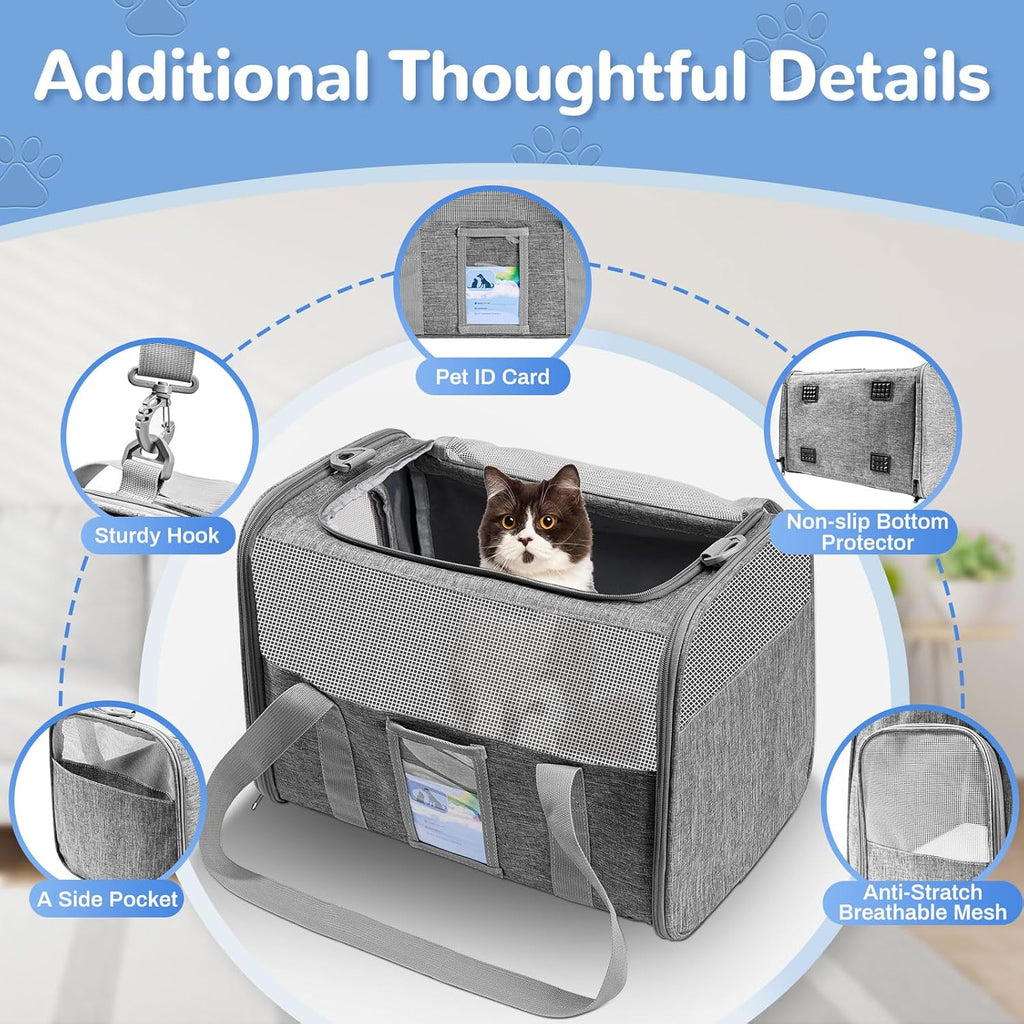 Soft Sided Cat Carrier for Small Medium Cats Dogs, Gray Z1899