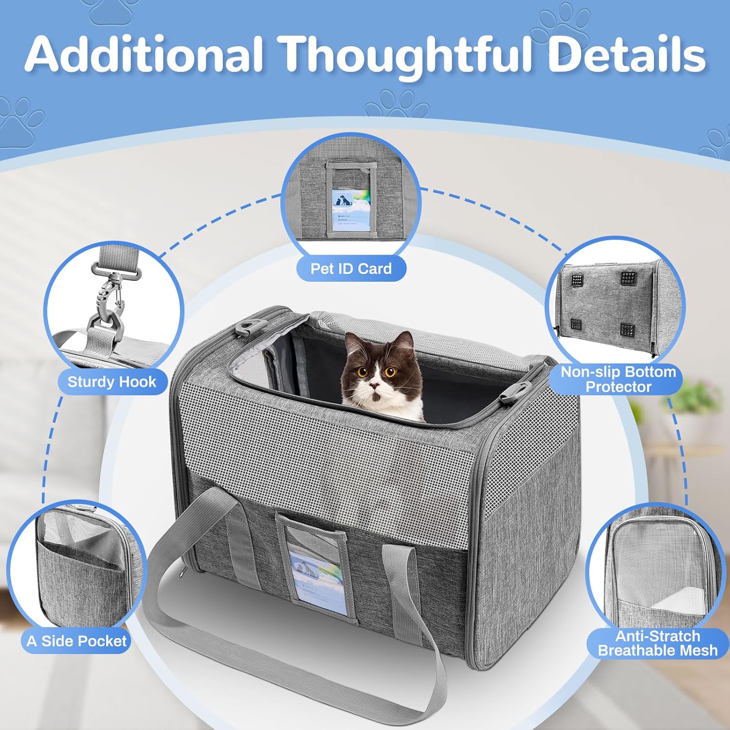 Soft Sided Cat Carrier for Small Medium Cats Dogs, Gray Z1899