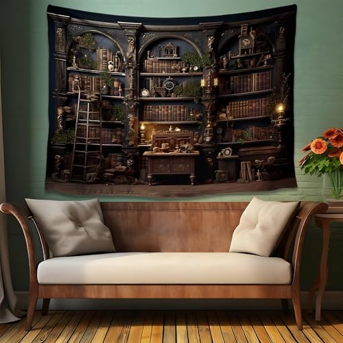 QGHOT Medieval Bookshelf Tapestry Vintage Library Wall Hanging P36533