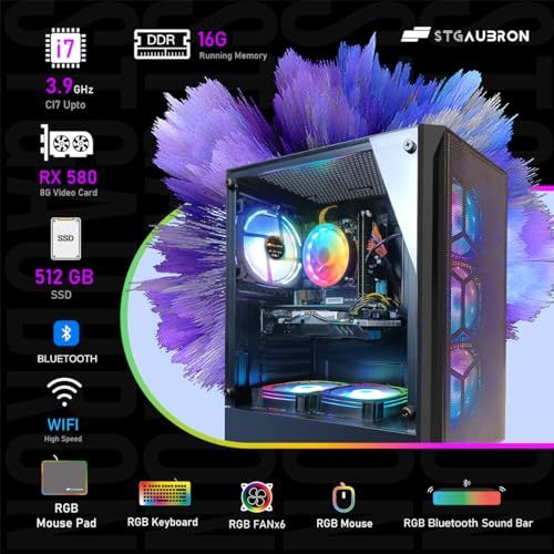 STGAubron Gaming PC Desktop, Intel Core i7, Radeon RX 580 8G, 16G RAM, 512G SSD G93438