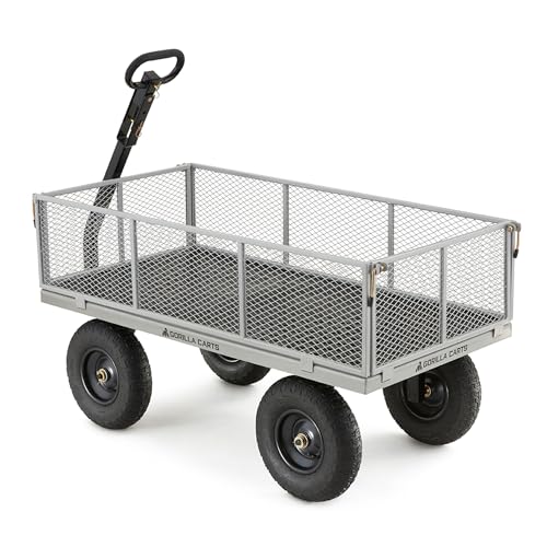 Gorilla Carts Steel Utility Wagon with Removable Side Panels, 1000 lb Capacity, Gray U674568