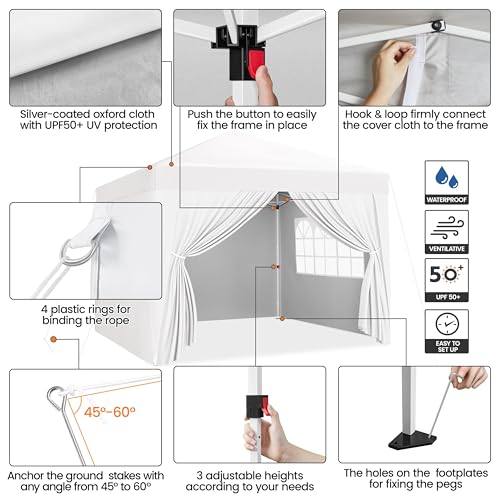 Yaheetech 10x10 Pop Up Canopy with 4 Removable Sidewalls, White F109731