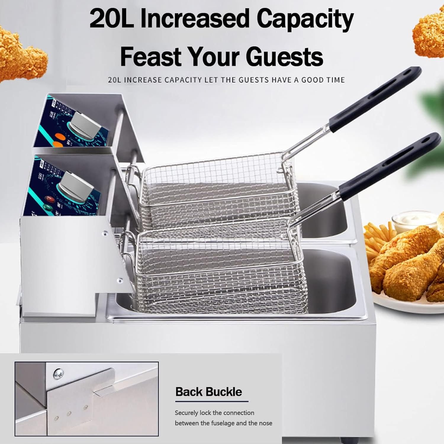 20L Electric Double-Cylinder Stainless Steel Deep Fat Fryer with 2 Baskets P8201