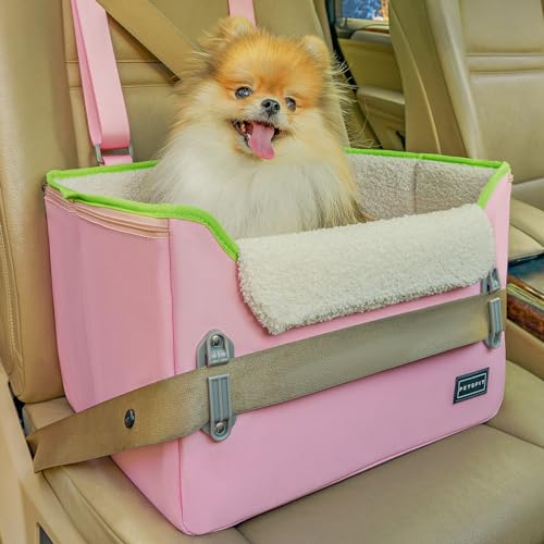PETSFIT Dog Booster Car Seat, Waterproof PU Leather Car Seat for Dogs with Patent Safe Buckles, 2 Clip-On Safety Leashes, Suitable for 2 Small Dogs or a Medium Dog (Medium, Grey)