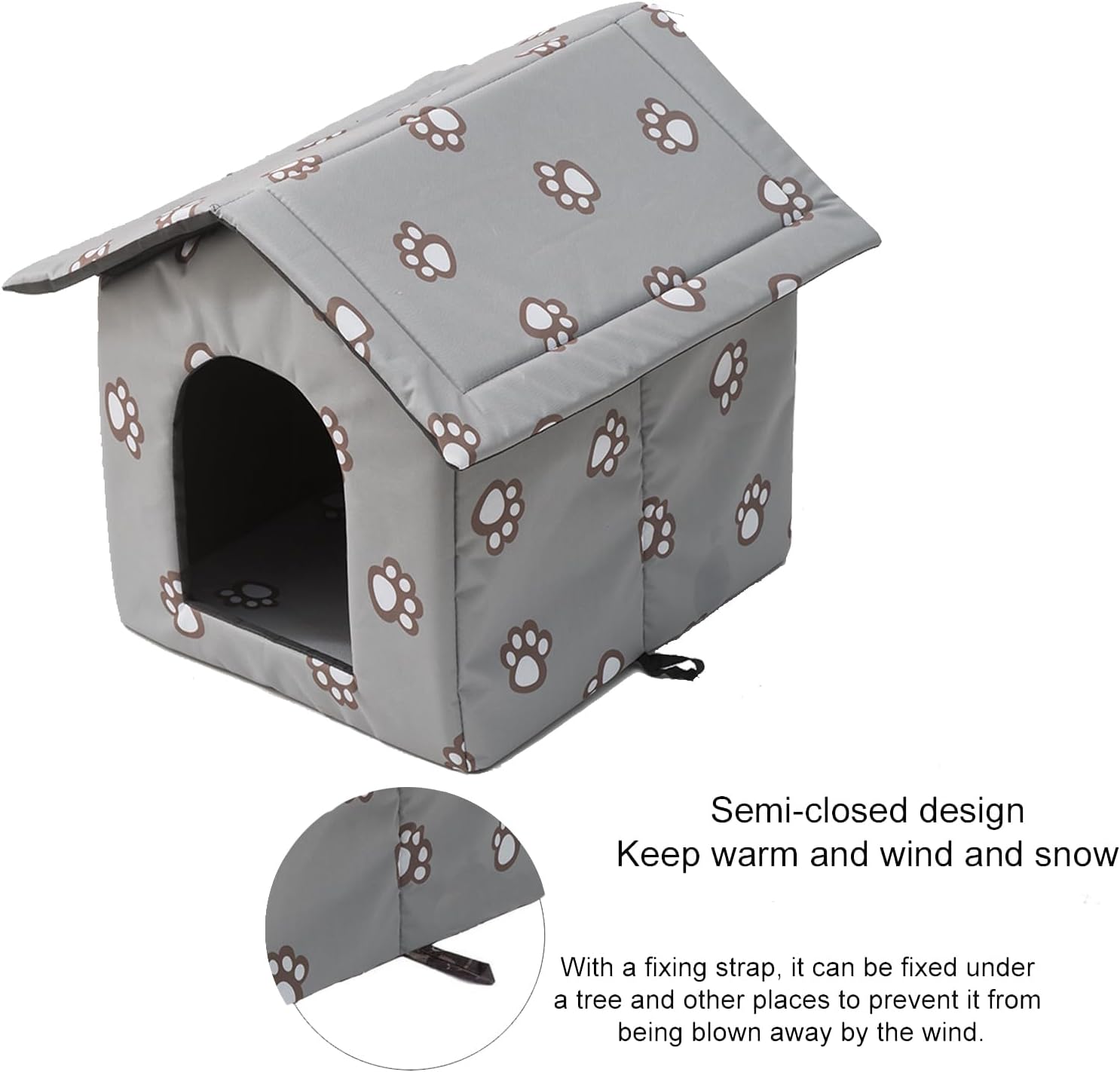 Weatherproof Insulated Cat House for Outdoor Cats (Grey, Large) J164354