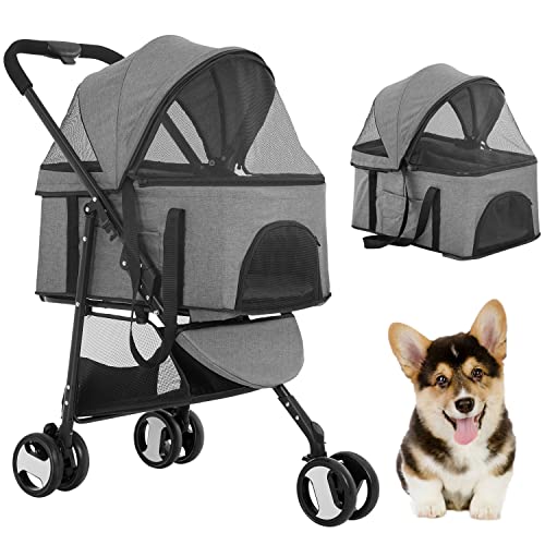 BestPet Pet Stroller Premium 3-in-1 Multifunction Dog Cat Jogger Stroller for Medium Small Dogs Cats Folding Lightweight Travel Stroller with Detachable Carrier, Black