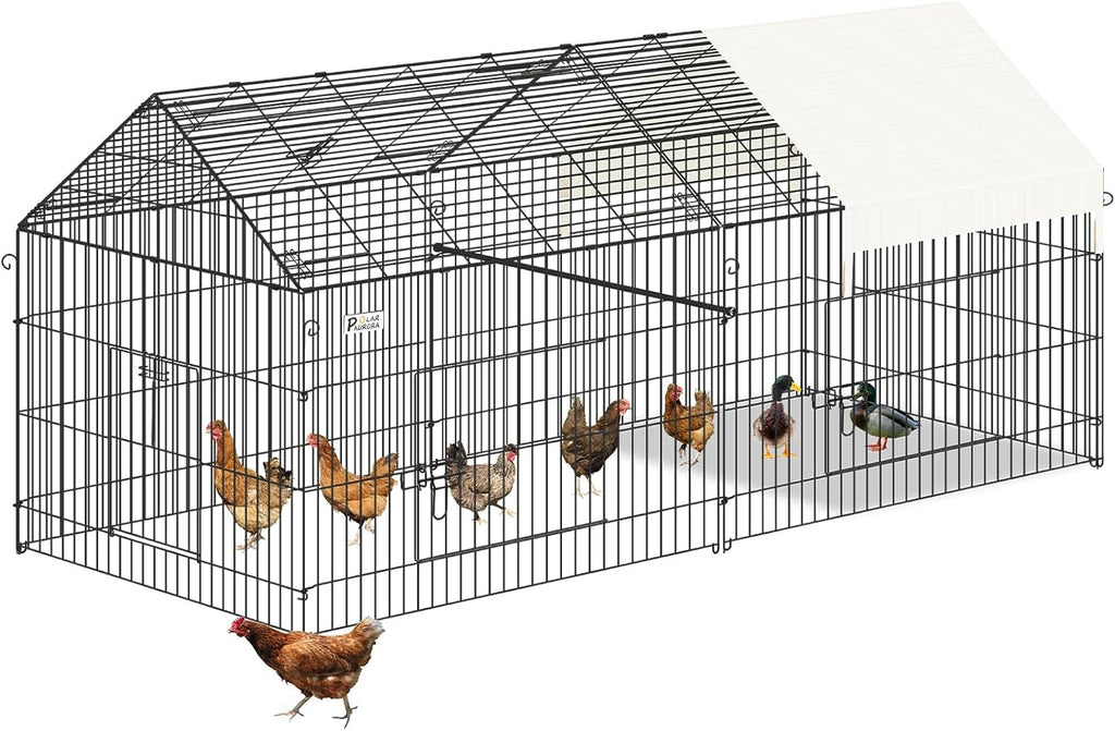 Polar Aurora Chicken Coop 87”x41”Chicken Run Cage for Yard with Cover Outside,Metal Chicken Pen Enclosure Outdoor for Small Animals Cat Hen Duck Rabbit