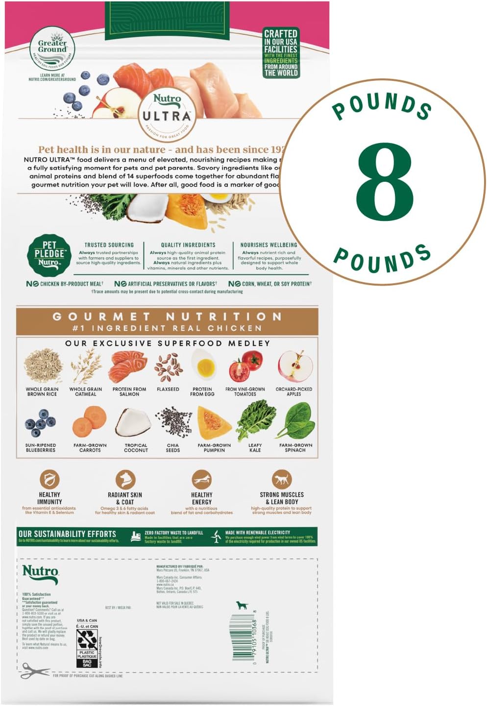 NUTRO ULTRA Adult Small Breed High Protein Dry Dog Food, Chicken, Lamb & Salmon, 8 lb. Bag G326