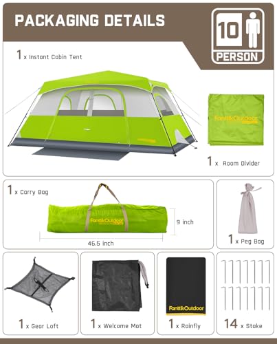 Fanttik Outdoor Camping Tent 4/6/8/10 Person Instant Cabin with Rainfly & Carry Bag G367