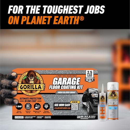 Gorilla Epoxy Garage Floor Coating Kit, 1-Car, High Gloss Gray, 275 sq ft T928