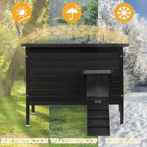 Outdoor Cat House Weatherproof Insulated Wooden Shelter with Escape Door A93024
