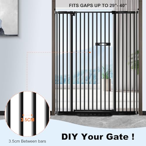 Extra Tall Cat Gate for Doorways and Stairs, Auto Close Metal Pet Gate, Black Z19428
