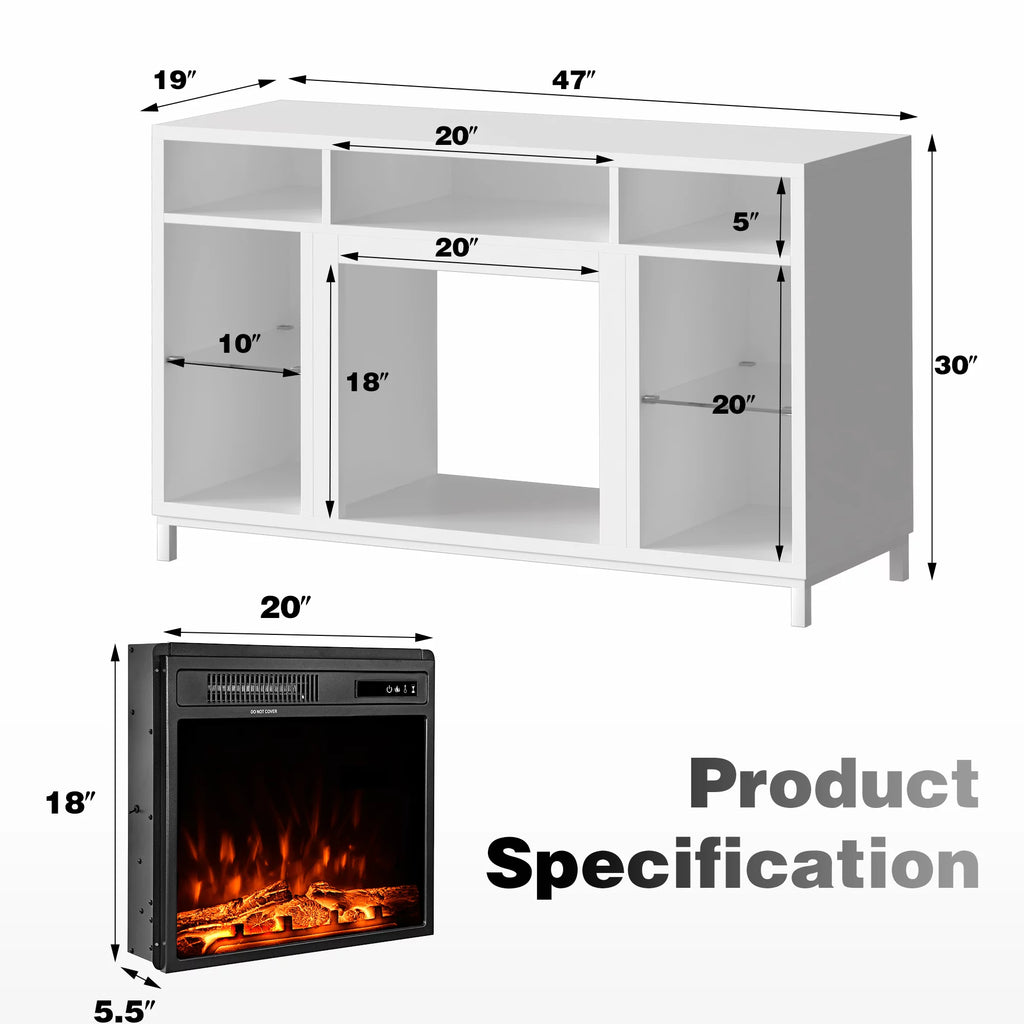 Fireplace TV Stand with 18" Electric Fireplace, White W9344