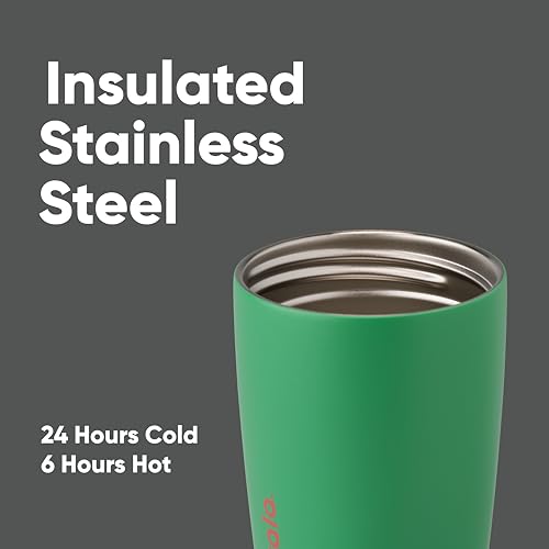 Owala SmoothSip Slider Insulated Stainless Steel Coffee Tumbler 12 oz, Grey/Green (Sour Apple) L132