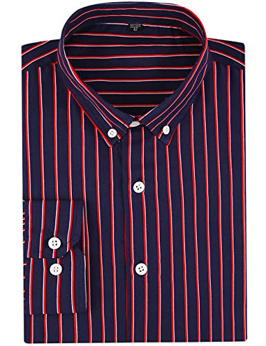 DOKKIA Men's Casual Long Sleeve Vertical Striped Button Down Dress Shirt