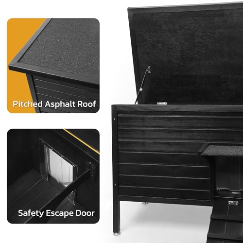 Outdoor Cat House Weatherproof Insulated Wooden Shelter with Escape Door A93024