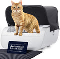 Smart Automatic Cat Litter Box - Self Cleaning with Built in Odor Eliminator -Works with Clumping Cat Litter (No Expensive Refills) Large with Hood & Litter Mat.