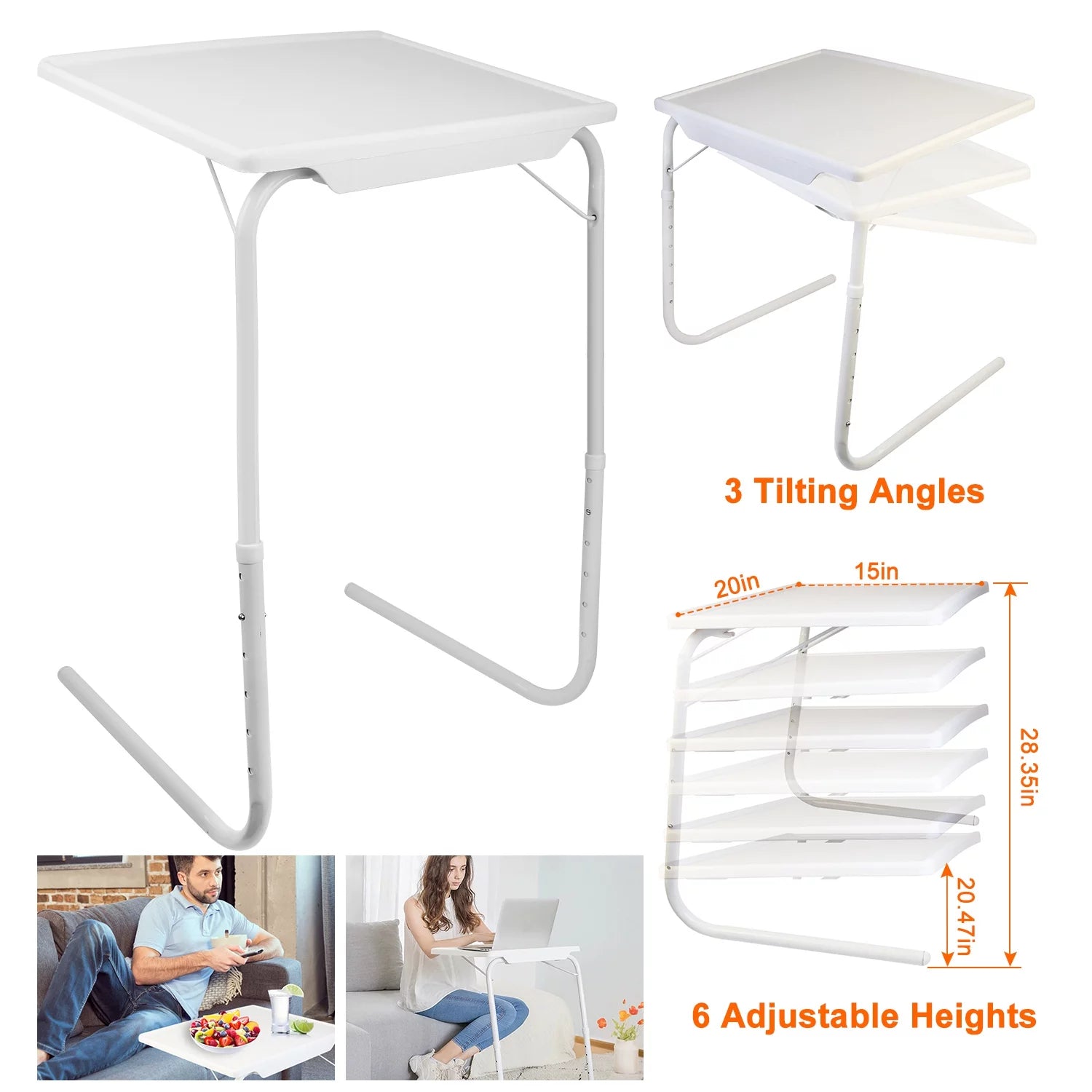 iMounTEK Folding Snack TV Tray Table, Adjustable Height & Angle, 20" x 15" J754