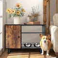 Large Pet Feeder Station, Dog Food Storage Cabinet with Stainless Steel Double Pull Out Raised Dog Bowls for Feeding & Watering Supplies