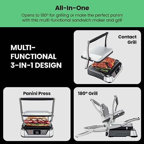 Chefman Panini Press Grill and Gourmet Sandwich Maker, Non-Stick, 4 Slice, Black U13044