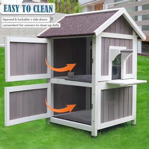 Rockever Outdoor Cat House, Large Wooden Weatherproof Shelter with Escape Door Z2462