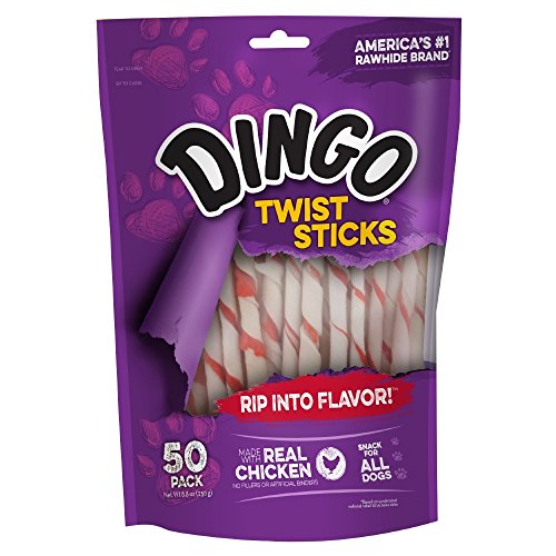 Dingo Twist Sticks Rawhide Chews with Real Chicken, 50 Count A216