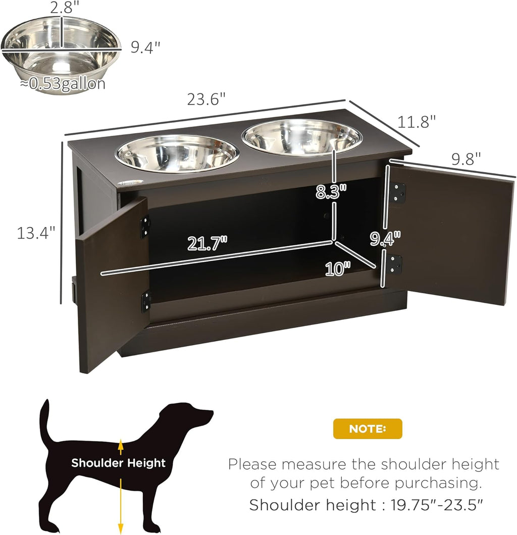 PawHut Elevated Dog Bowls for Large Dogs with Storage Cabinet, 2 Stainless Steel Bowls P185