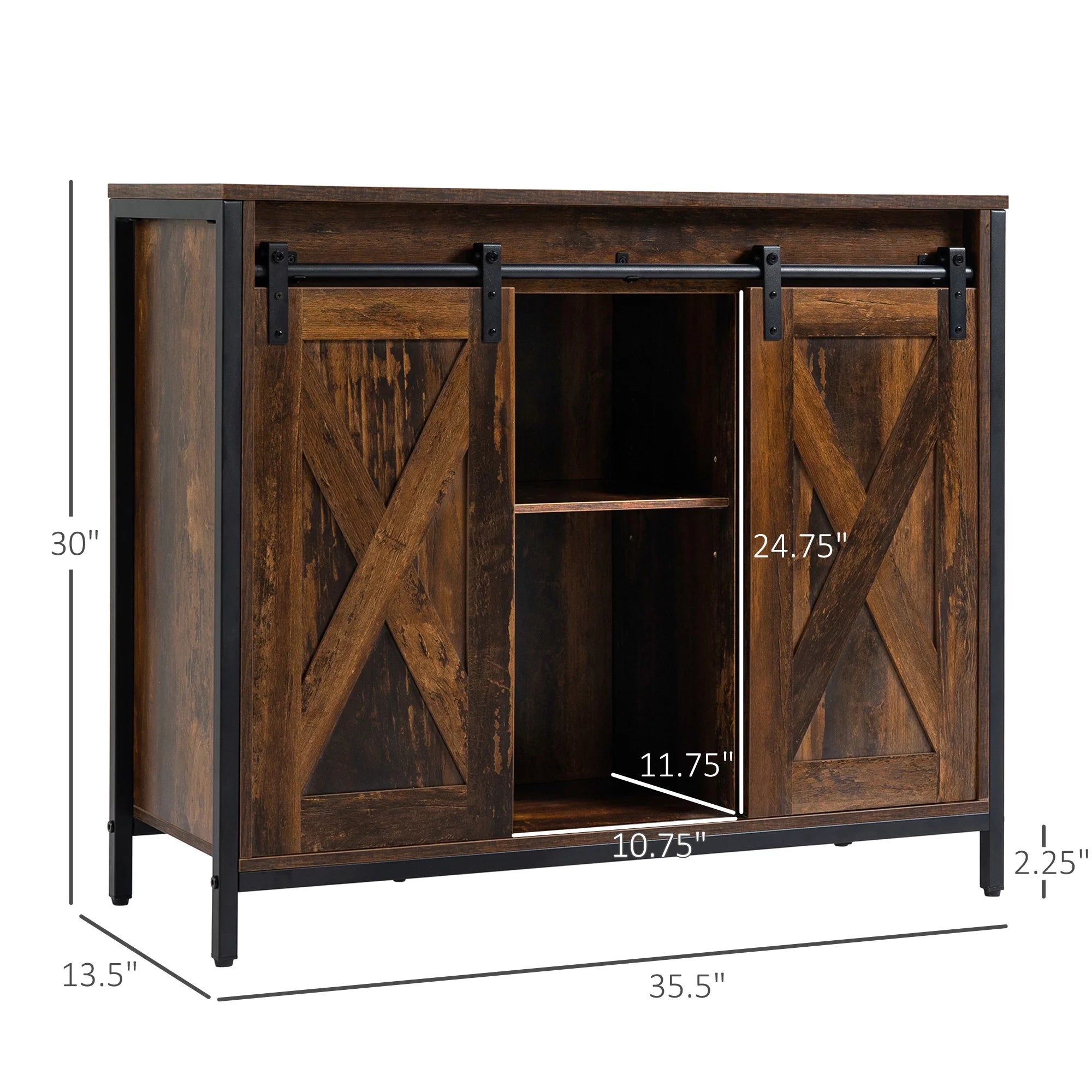 HOMCOM Industrial Sideboard Buffet Cabinet with Sliding Barn Doors, Rustic Brown A25906