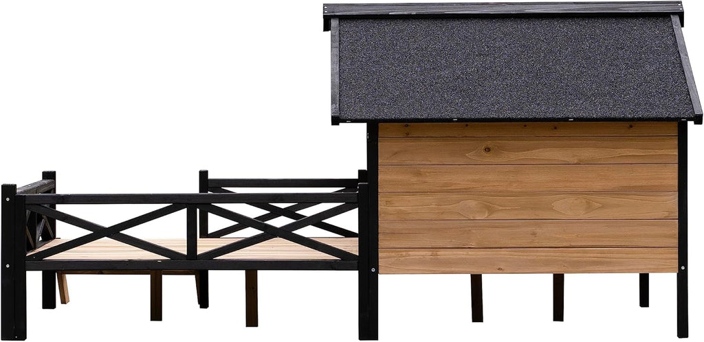 Rustic Wooden Dog Kennel with Porch, Outdoor Cabin Style, Kiln-Dried Fir Wood E59517