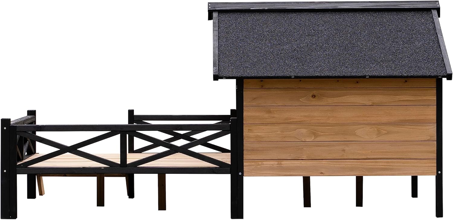 Rustic Wooden Dog Kennel with Porch, Outdoor Cabin Style, Kiln-Dried Fir Wood E59517