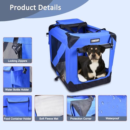 JESPET 27" Soft Dog Crate Kennel, 3-Door Folding Travel Pet Carrier with Fleece Mat, Grey Z800497