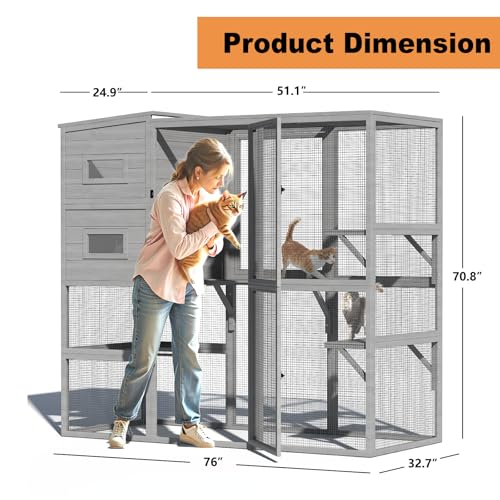Catio Outdoor Cat Enclosure, Large Walk-in Cat Cage with Waterproof Cover, 72 inch X803947
