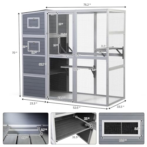 Outdoor Catio Large Cat Enclosure House Weatherproof with 2 Resting Rooms and Platforms B9583