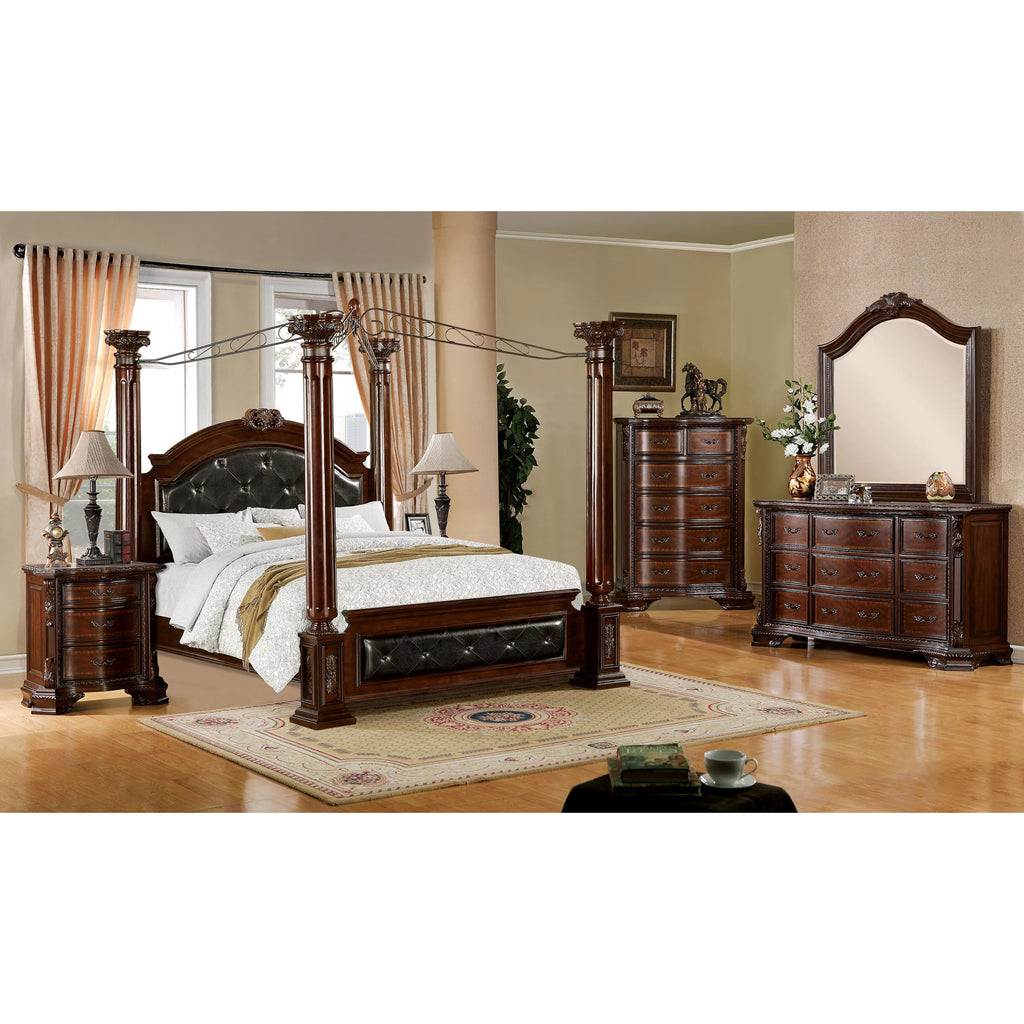 Furniture of America Arthur Canopy Bed Queen Brown Cherry G473