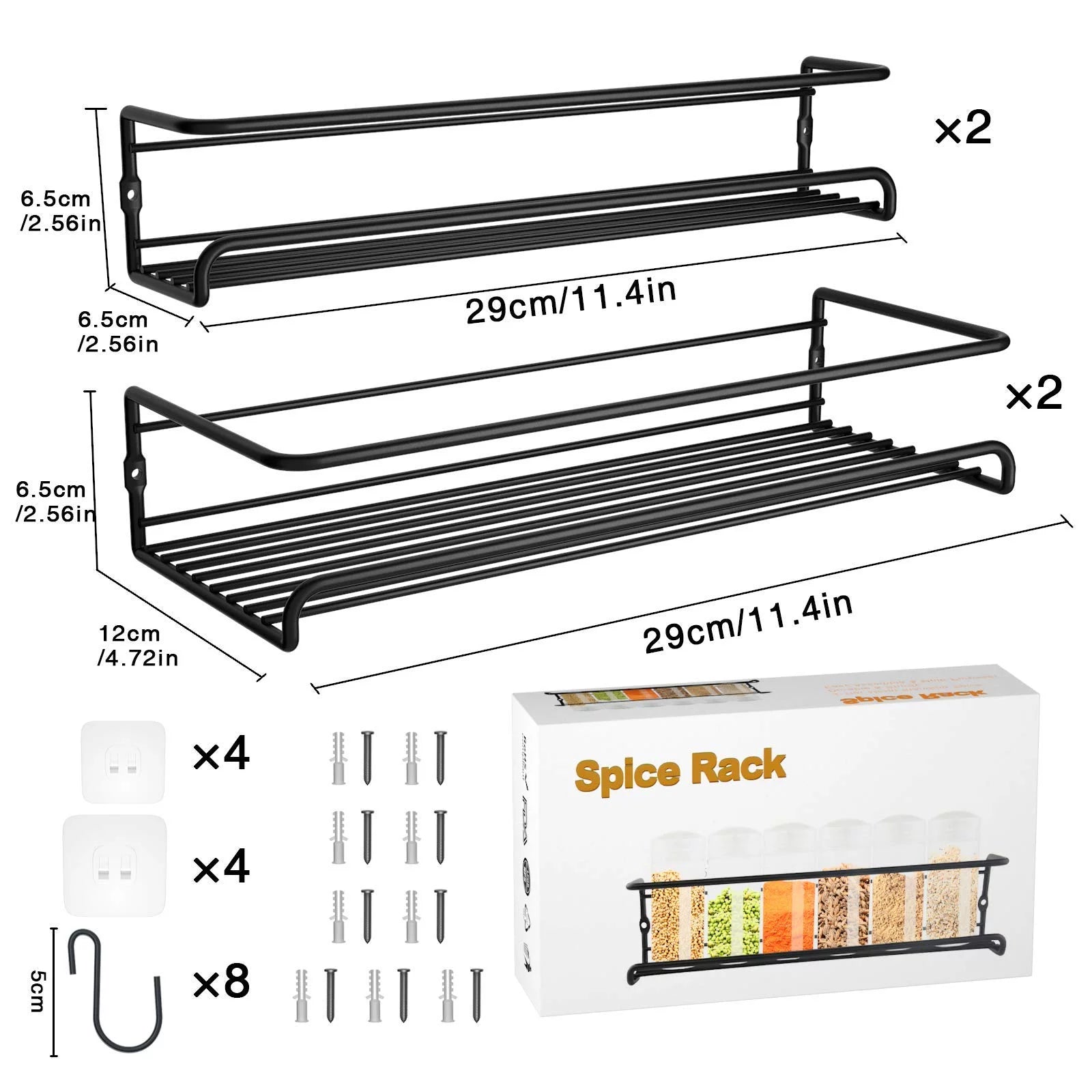 Koovon Spice Rack Organizer 4 Tier Wall Mount for Cabinet P729482