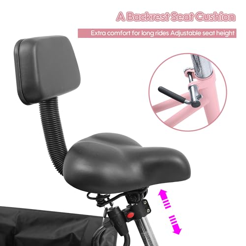 26 Inch 7 Speed Adult Tricycle, 3 Wheel Beach Cruiser Bike with Backrest and Baskets V183109