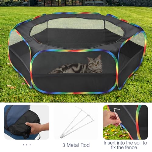 Pawaboo Small Animals Playpen, Waterproof Pet Cage Tent with Zippered Cover, Portable Outdoor Yard Fence, Green C9530