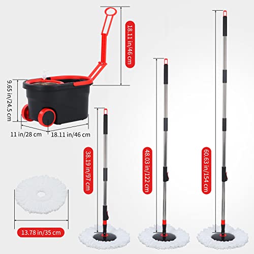 Spin Mop and Bucket Set with Wringer, 3 Microfiber Refills, Stainless Steel 61" Handle T5095
