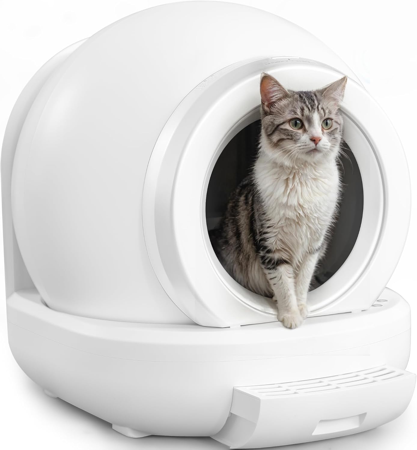 Self Cleaning Litter Box，Large Capacity Automatic Cat Litter Box for Multi Cats, APP Control/Safety/Low Noise/Easy to Use Fully Litter Box，Anti Pinch Kitty Litter Box (Pure White)