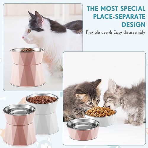 Elevated Cat Feeder with Stainless Steel Bowls, Adjustable Stand for Pets E339443
