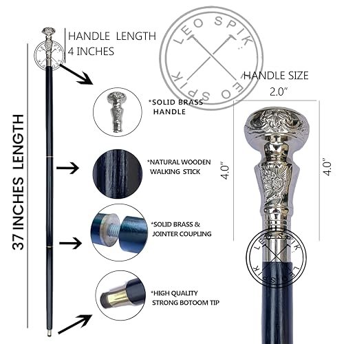 LEO SPIK Brass Walking Cane Wooden Walking Stick Victorian Design S212881