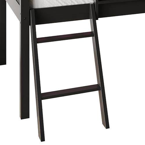 Antique Gray Wood Twin Loft Bed with Slide and Ladder for Kids A324