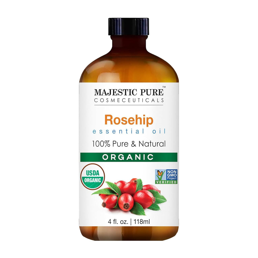 Majestic Pure Organic Rosehip Oil for Face, Skin, Hair & Massage, 4 fl oz N8278