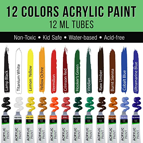 U.S. Art Supply 21-Piece Acrylic Painting Set with Wooden H-Frame Easel M255