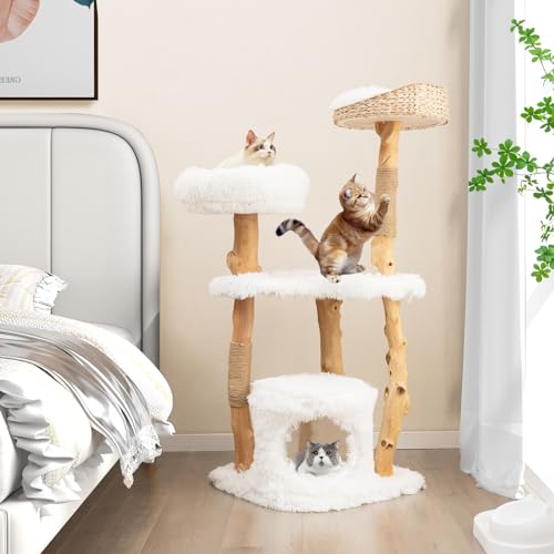 Tangkula Cat Tree for Indoor Cats, Solid Wood with Scratching Posts, 34 Inch Q6529
