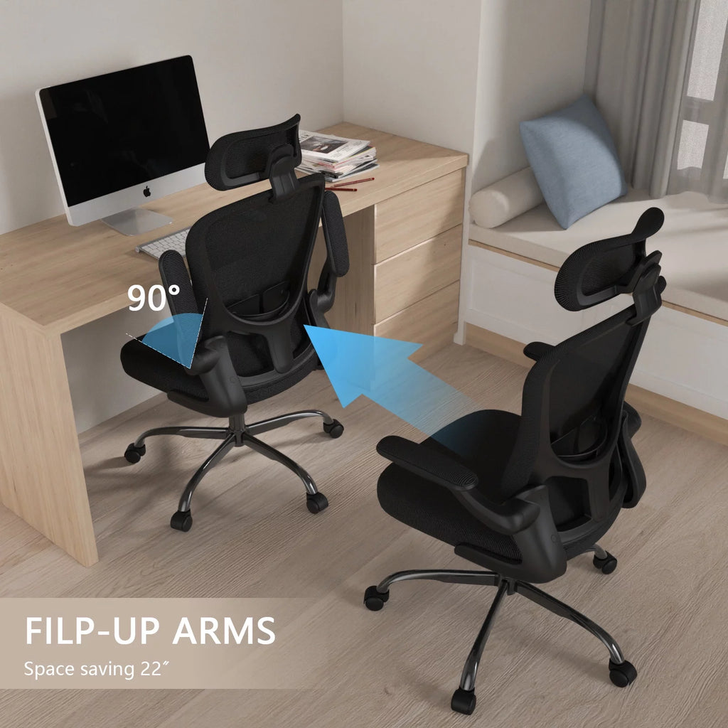 Lioncin High Back Ergonomic Office Chair with Flip-up Armrests, Black A103