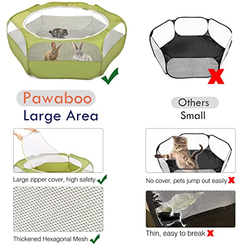 Pawaboo Small Animals Playpen, Waterproof Pet Cage Tent with Zippered Cover, Portable Outdoor Yard Fence, Green C9530