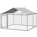 Outside Dog Kennel Pen with Roof, Outdoor Dogs Enclosure Large Galvanized Steel Chain Link Fence Pet House Cage Weather Resistant Heavy Duty for Backyard, 90 x 90 x 65 Inch