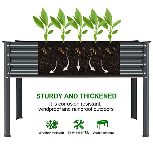 Land Guard Galvanized Raised Garden Bed with Legs, 48×24×32in Metal Elevated Planter Box Z11926